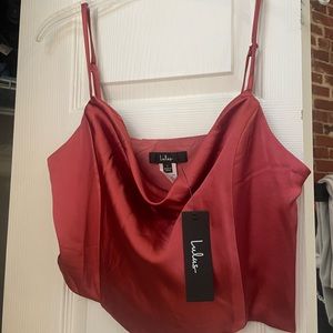 Lulu’s Tank Top, cowl neck, rose colored satin
